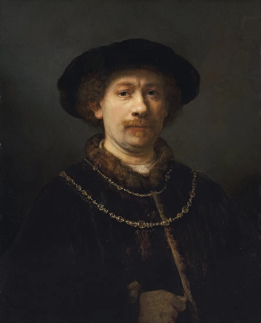 Self-portrait wearing a Hat and Two Chains